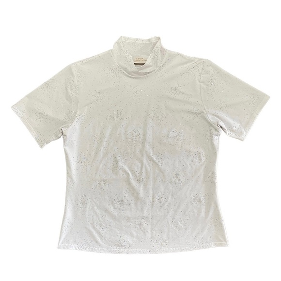 LINDA LUNDSTRÖM White Mock Neck‎ Short Sleeve Rhinestone Embellished Top M - Picture 3 of 6